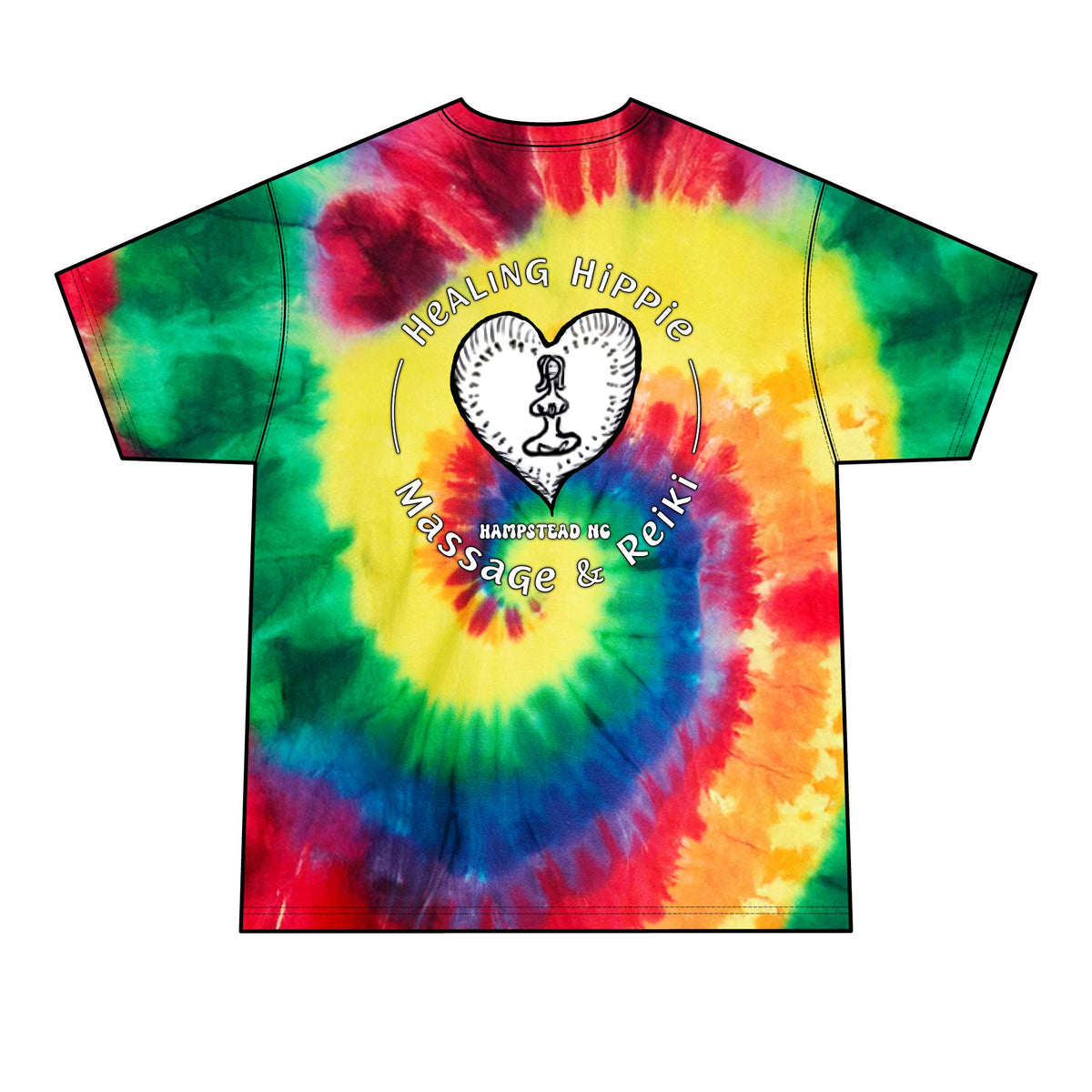 Healing Hippie Tie-Dye Tee — Men's Massage & Reiki Heart Graphic