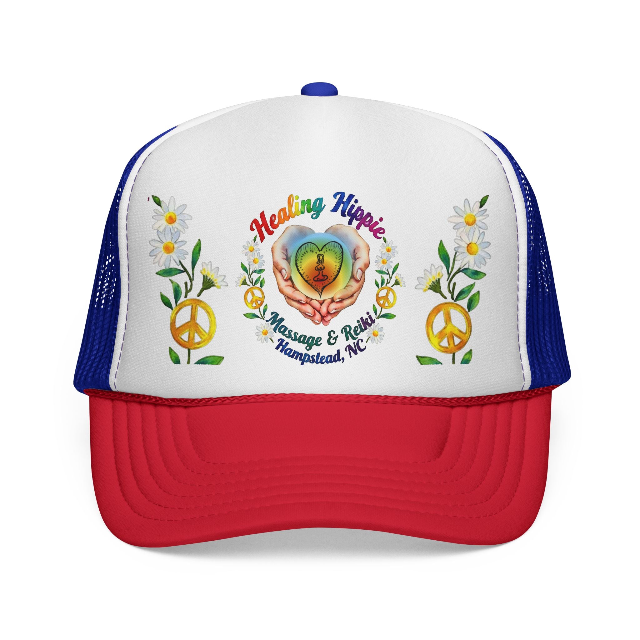 Healing Hippie Rainbow Hands Trucker Hat