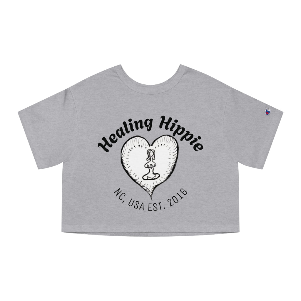 Healing Hippie Champion Cropped T‑Shirt- Front & Back Design- NC,USA EST.2016
