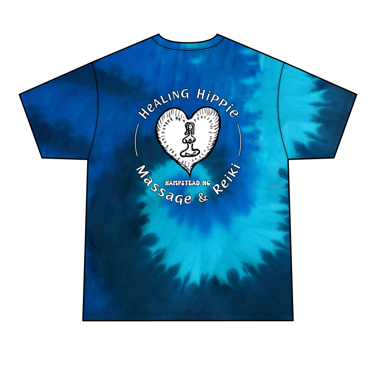Healing Hippie Tie-Dye Tee — Men's Massage & Reiki Heart Graphic