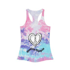 Women's Tie Dye Racerback Tank Top — Small Front Logo & Bold Back Double Logo