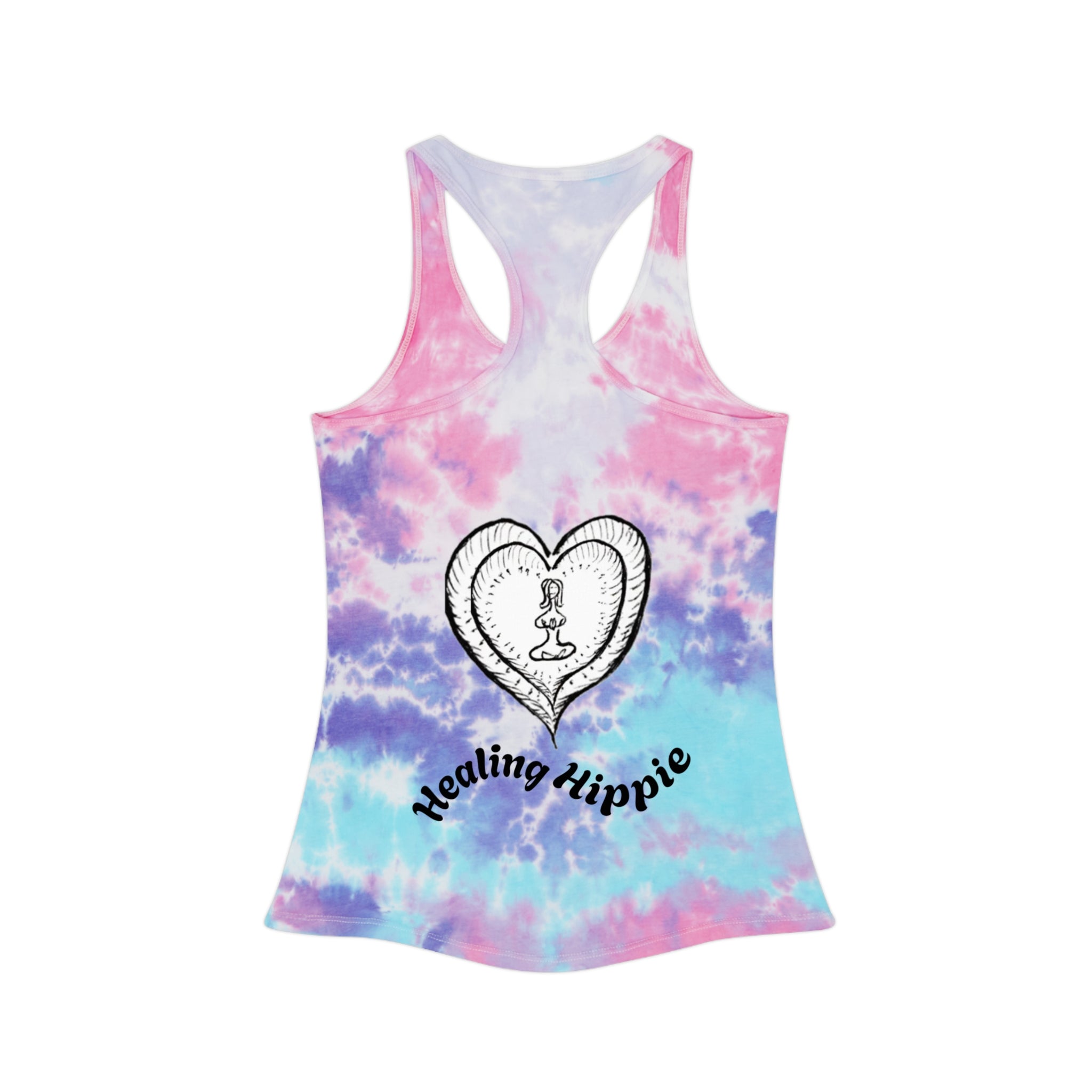 Women's Tie Dye Racerback Tank Top — Small Front Logo & Bold Back Double Logo