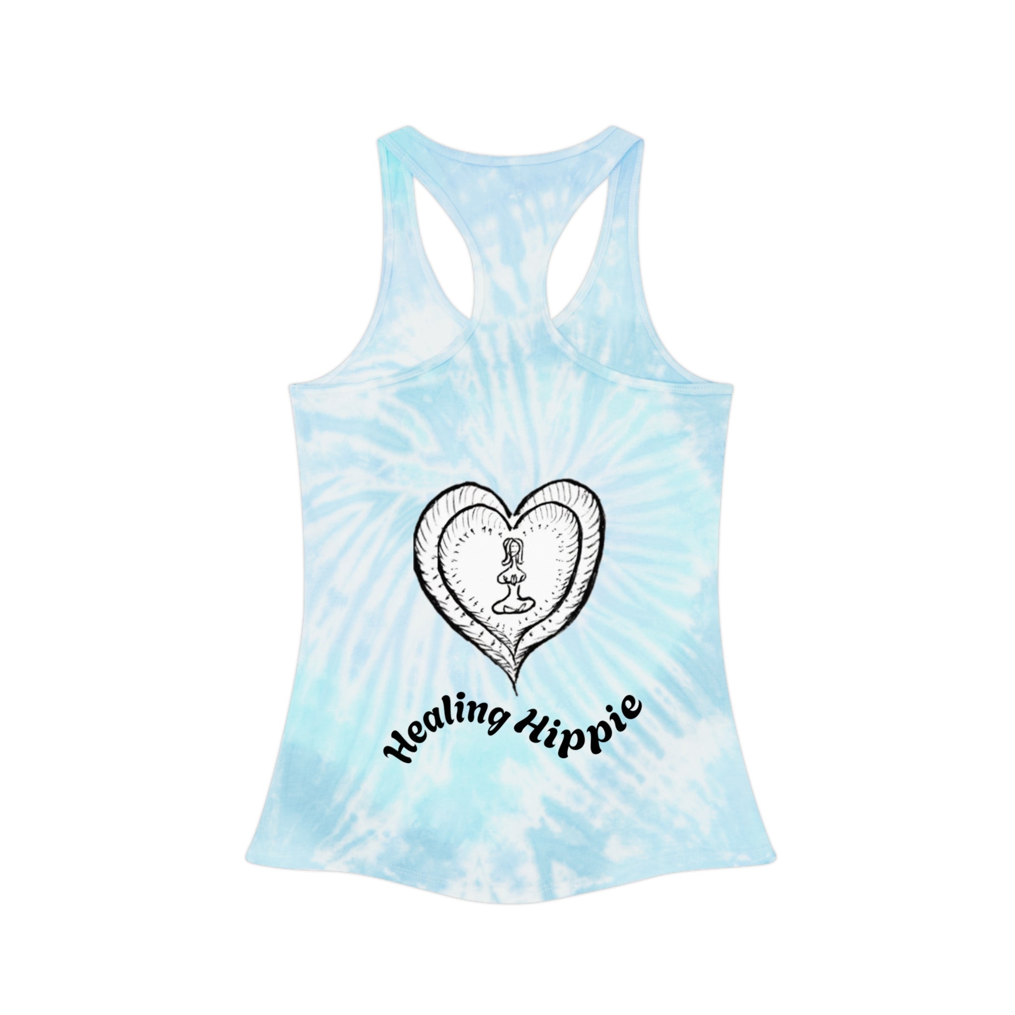 Women's Tie Dye Racerback Tank Top — Small Front Logo & Bold Back Double Logo