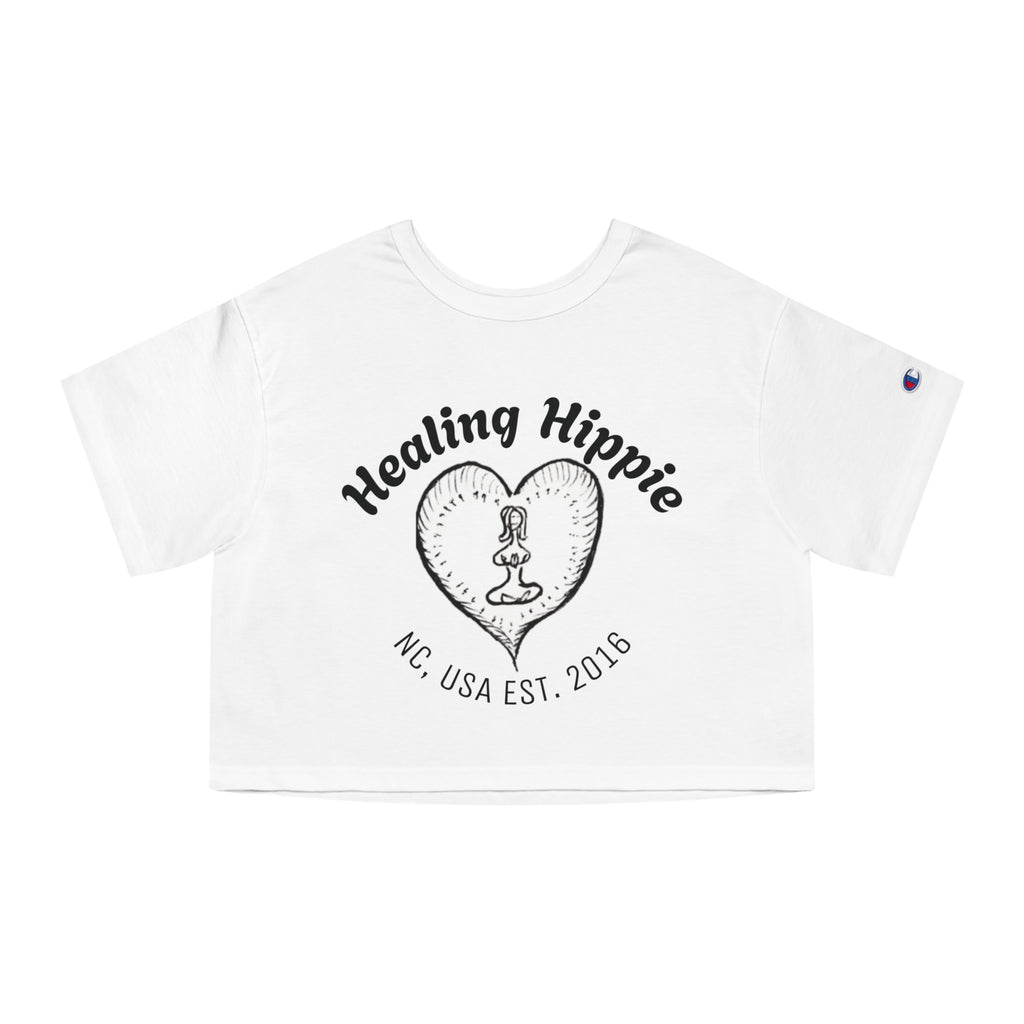 Healing Hippie Champion Cropped T‑Shirt- Front & Back Design- NC,USA EST.2016