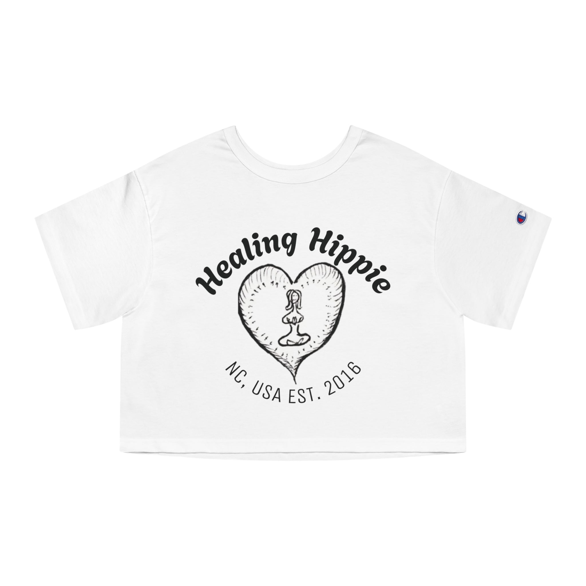 Healing Hippie Champion Cropped T‑Shirt- Front & Back Design- NC,USA EST.2016