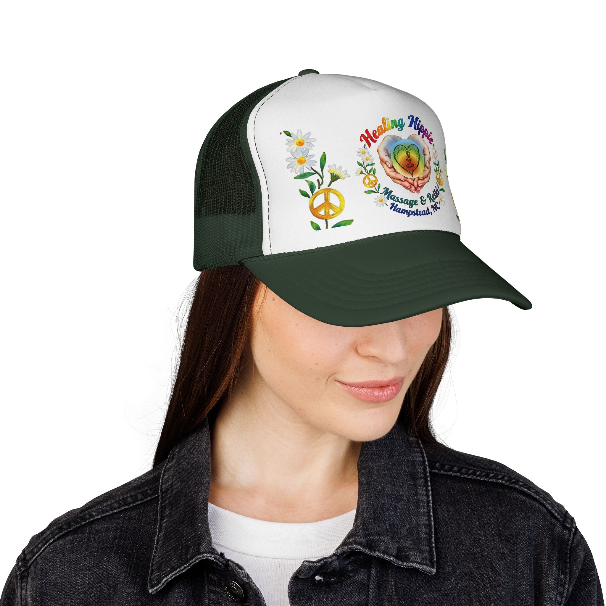 Healing Hippie Rainbow Hands Trucker Hat