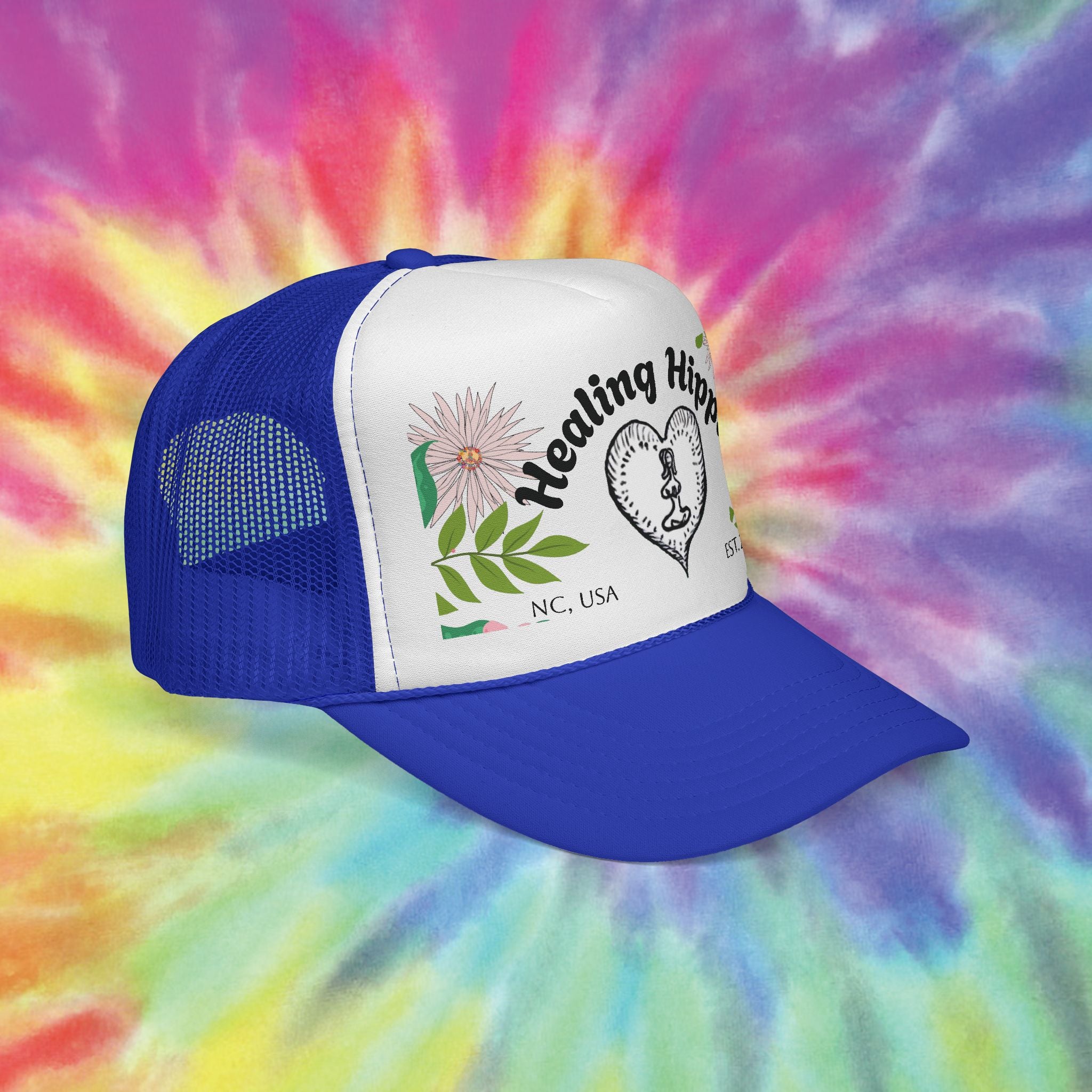 Healing Hippie Tropical NC,USA EST. 2016 Trucker Hat