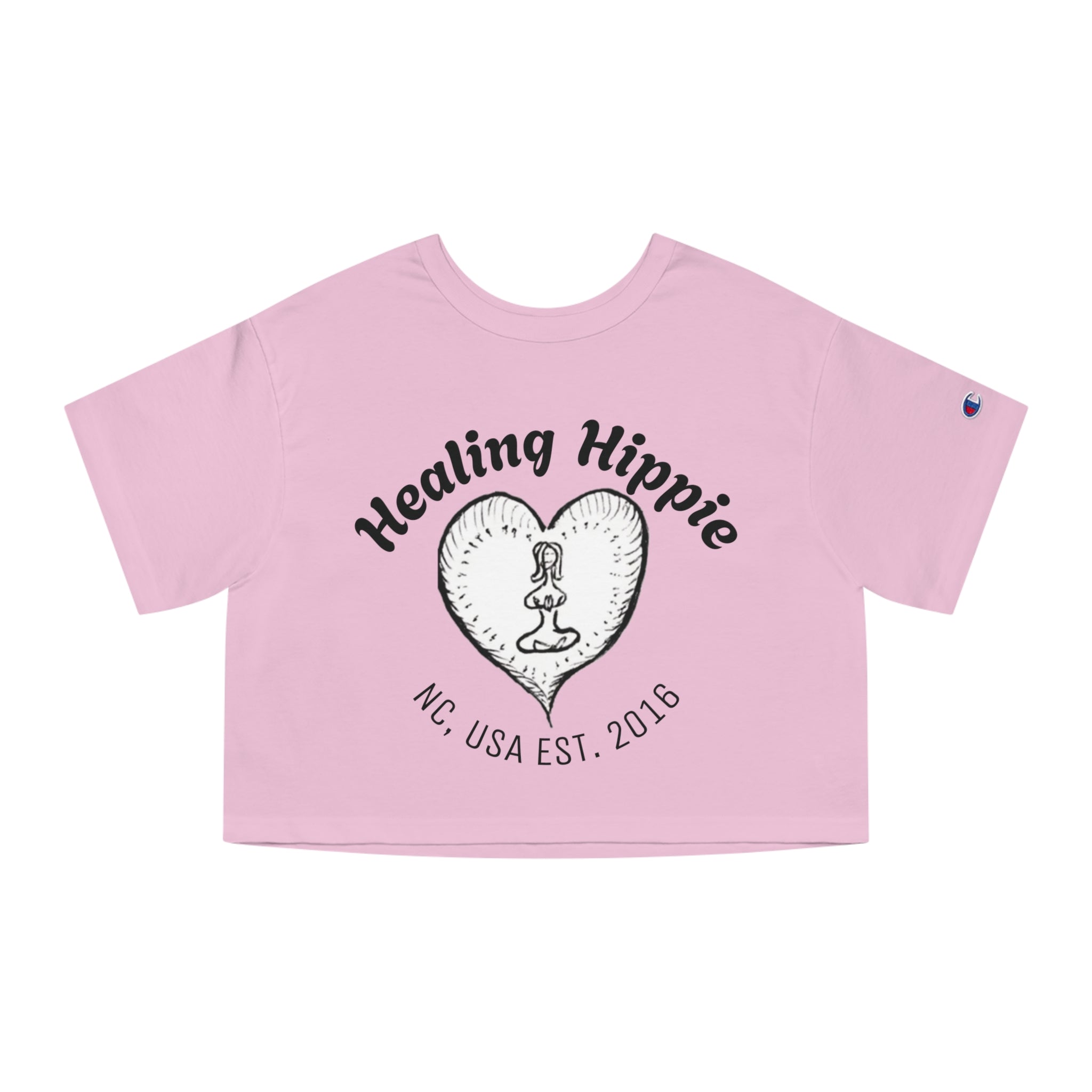 Healing Hippie Champion Cropped T‑Shirt- Front & Back Design- NC,USA EST.2016