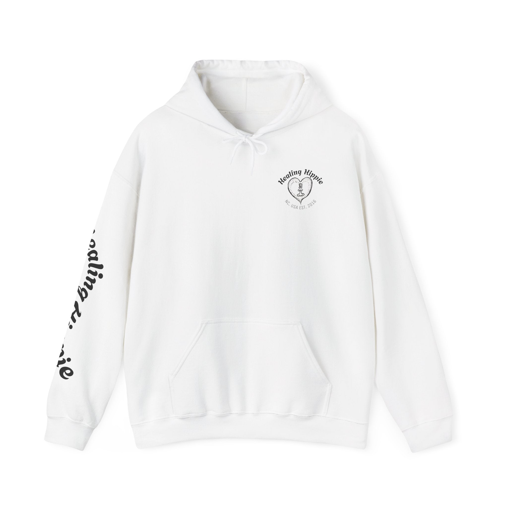 Unisex Pullover Hoodie - Front, Back and Arm Detail - NC,USA EST. 2016