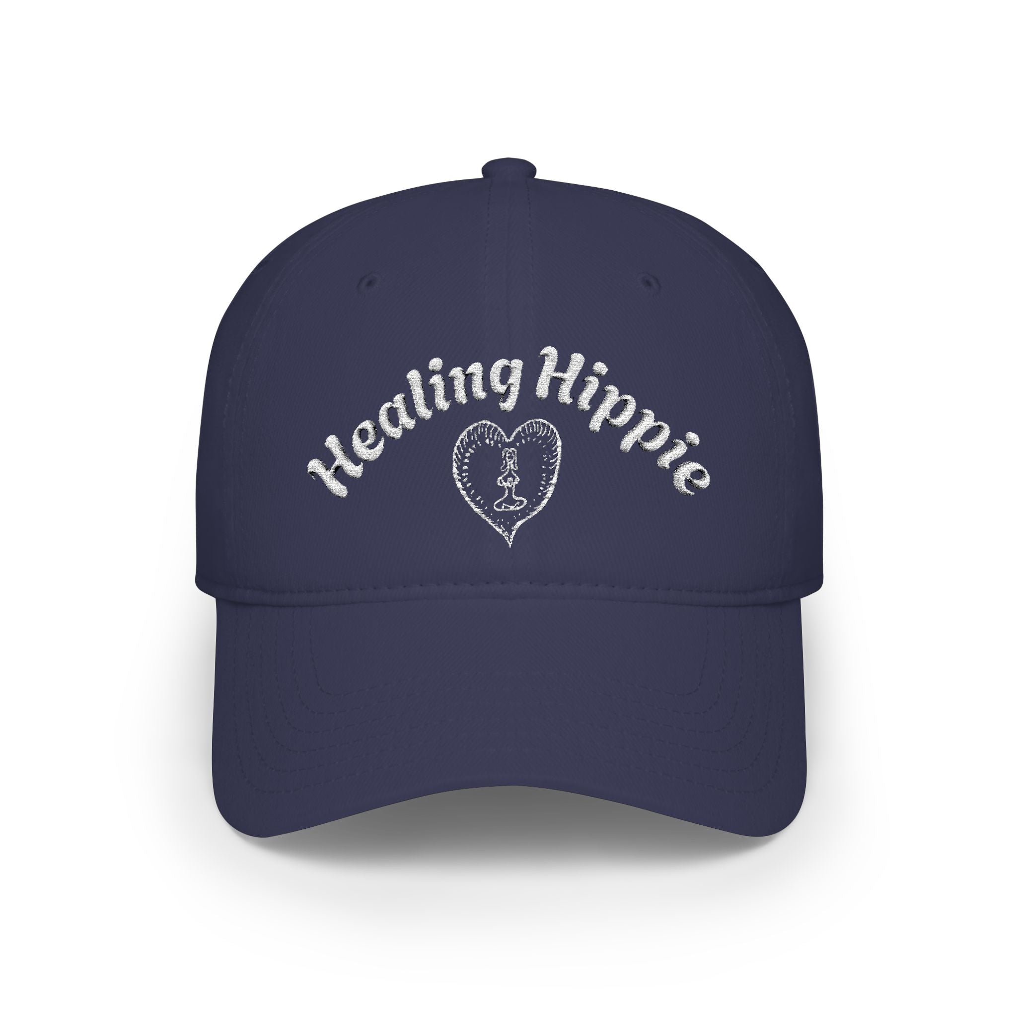 Classic Healing Hippie Embroidered Baseball Cap - White Stitching