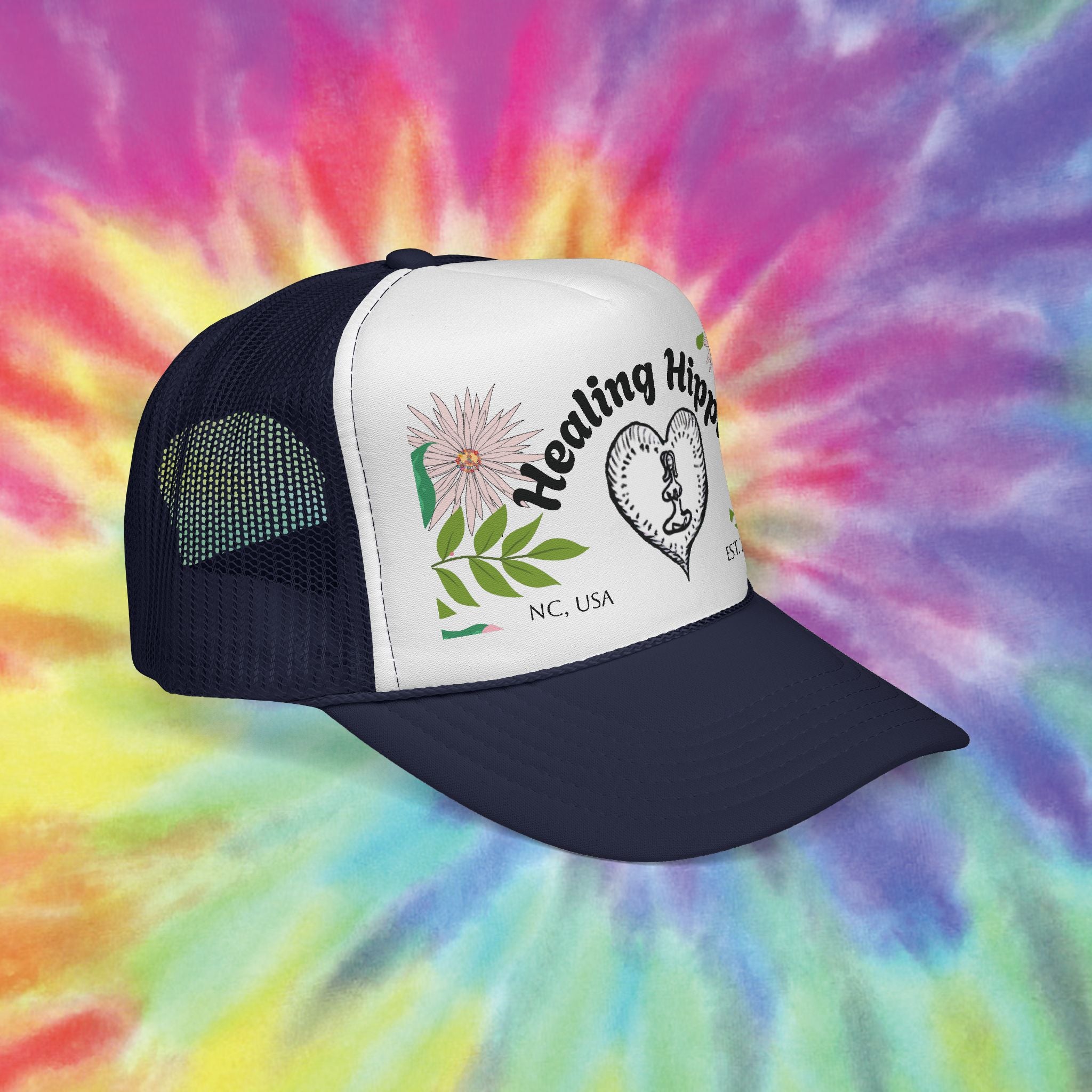 Healing Hippie Tropical NC,USA EST. 2016 Trucker Hat